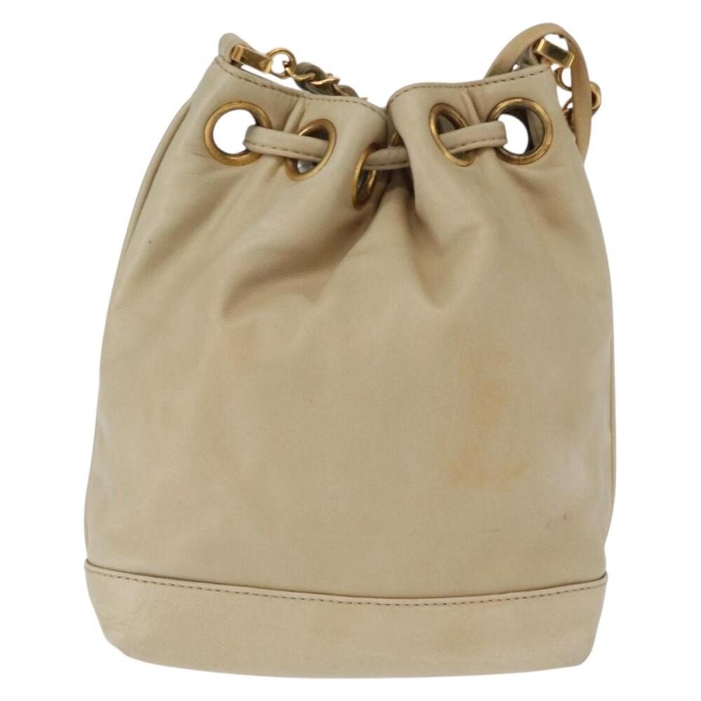 Chanel Chain Shoulder Bag Leather Ivory Gold CC - Picture 2 of 7